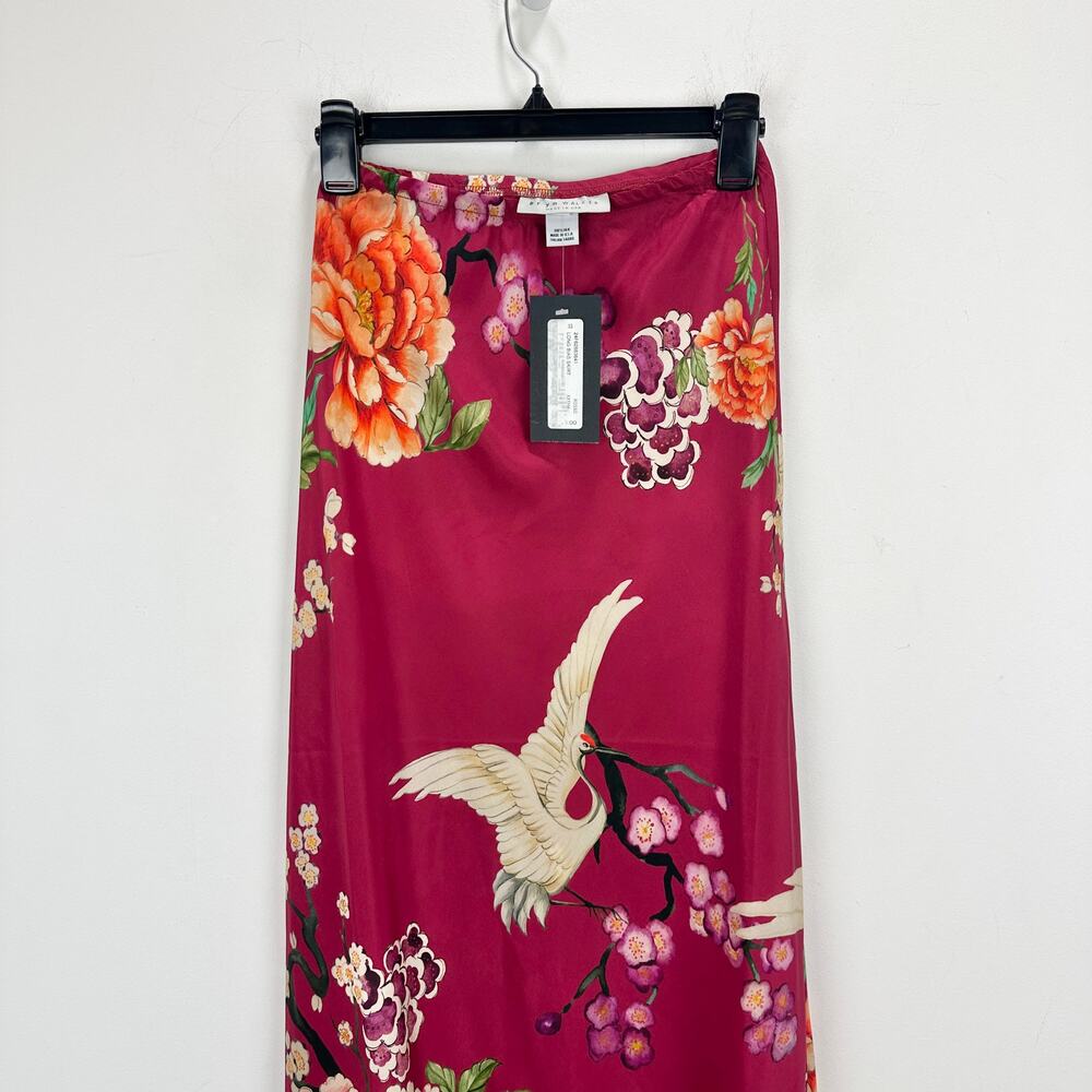 Bryn Walker 100% Silk Slip Skirt Maxi Printed Floral Bias A Line Pull On XXS NWT - Picture 3 of 7